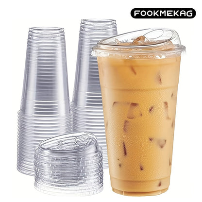 Disposable Clear PET Cups with Lids 50 Sets, Transparent Plastic Cups for Coffee Smoothies Cold Drinks Parties Picnics Travel