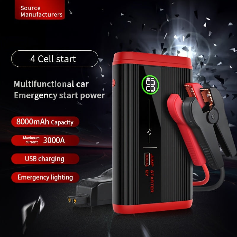 Lithium Jump Starter 3000A 8000mAh 12V Battery Pack USB-C Recharge Round LED Display for 6.0L Diesel for Garden, Patio and Yard Use