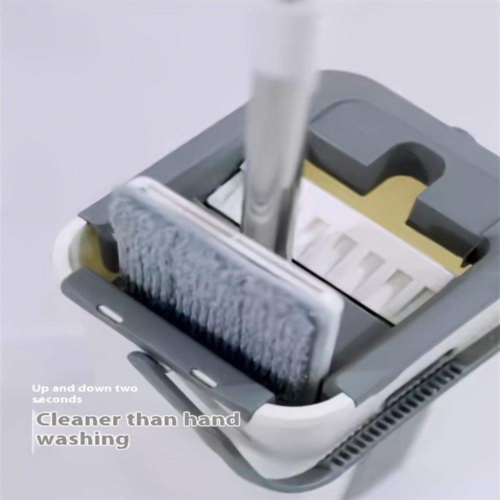 Flat Mop and Bucket Set with Wringer Metal Handle 2 Reusable Microfiber Pads Floor Mopping for Home Cooking, Dining and Outdoor Meals