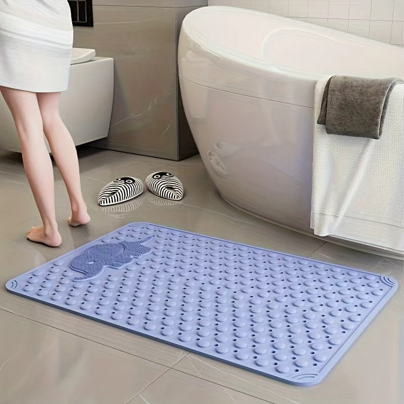 Perforated Suction-Cup Bathtub Mat with 75 × 43 cm Size, Blue or Light Gray Options and Full-Surface Drain Holes