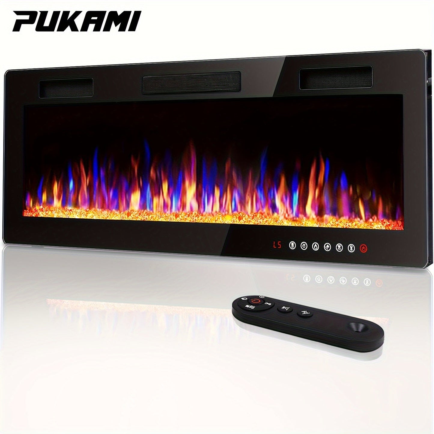 Wall Mounted Electric Fireplace Recessed In-Wall Linear Heater Multicolor Flame 750W/1500W Touch Screen for Garden, Patio and Yard Use