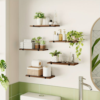 Floating Shelves Set of 5 Wall Mounted 4.7 Inch Tiered Display Shelves Vintage Style Wall Storage Rack for Bedroom, Living Room, Kitchen