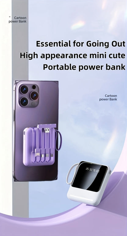 Power Bank 10000mAh with Built-In Cable Set, 5W/15W/22.5W selections, Display and Lanyard for Travel