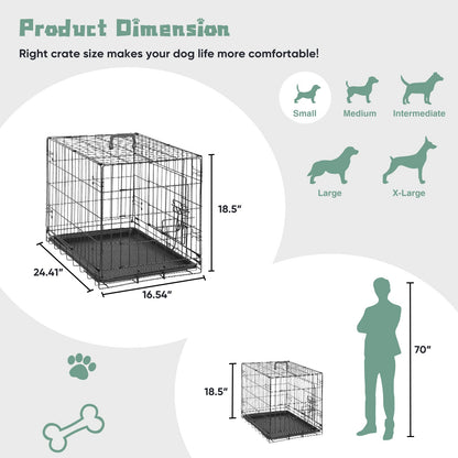 Folding Wire Dog Crate with Divider – Single & Double Door Options, Leak-Proof Plastic Tray, Indoor Outdoor Travel Kennel
