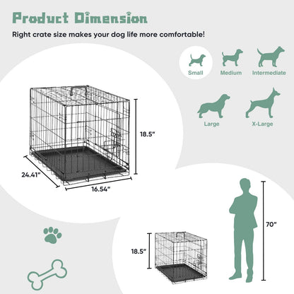 Folding Wire Dog Crate in 24, 30 or 36 Inches with Divider, Removable Tray and Door Options