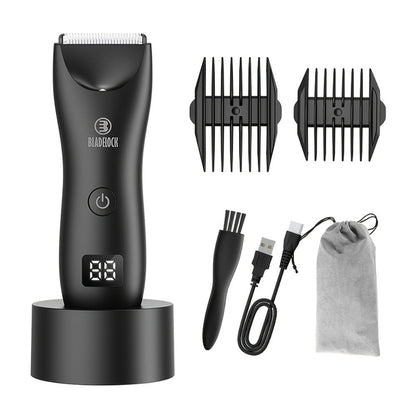 Manscaping Trimmer for Men IPX7 Waterproof Electric Groin & Ball Trimmer Ceramic Blades LCD Battery Display Replaceable Head