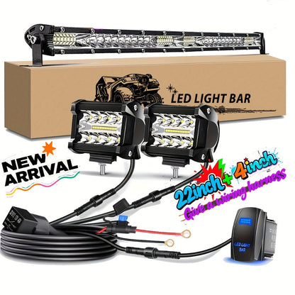 LED Off-Road Light Bar Kit 4"-21" Strip & Work Lights Combo for Jeep Truck Car – Wiring Harness Included