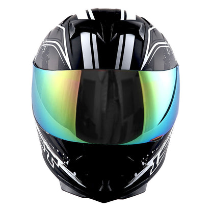 Motorcycle Helmet Full-Face Shell with Tinted and Spare Clear Shields, Quick-Release Buckle, Nine Styles and S-XL Sizes