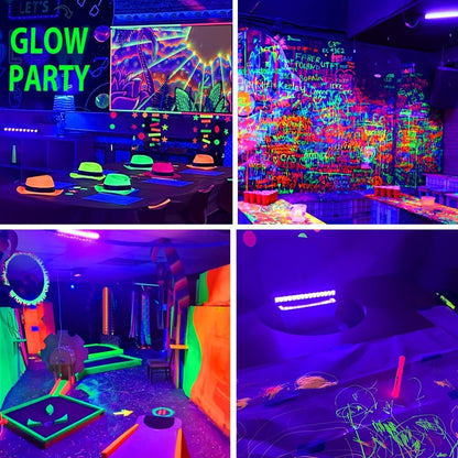 UV Black Light Bars & Strips 8-Piece Set, 385-400nm USB Powered 5V LED Blacklight for Glow Party