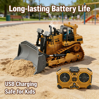 RC Construction Vehicle Toy 2.4GHz Remote Control Excavator Bulldozer Loader with Alloy Metal Cover Lights & Sound Effects