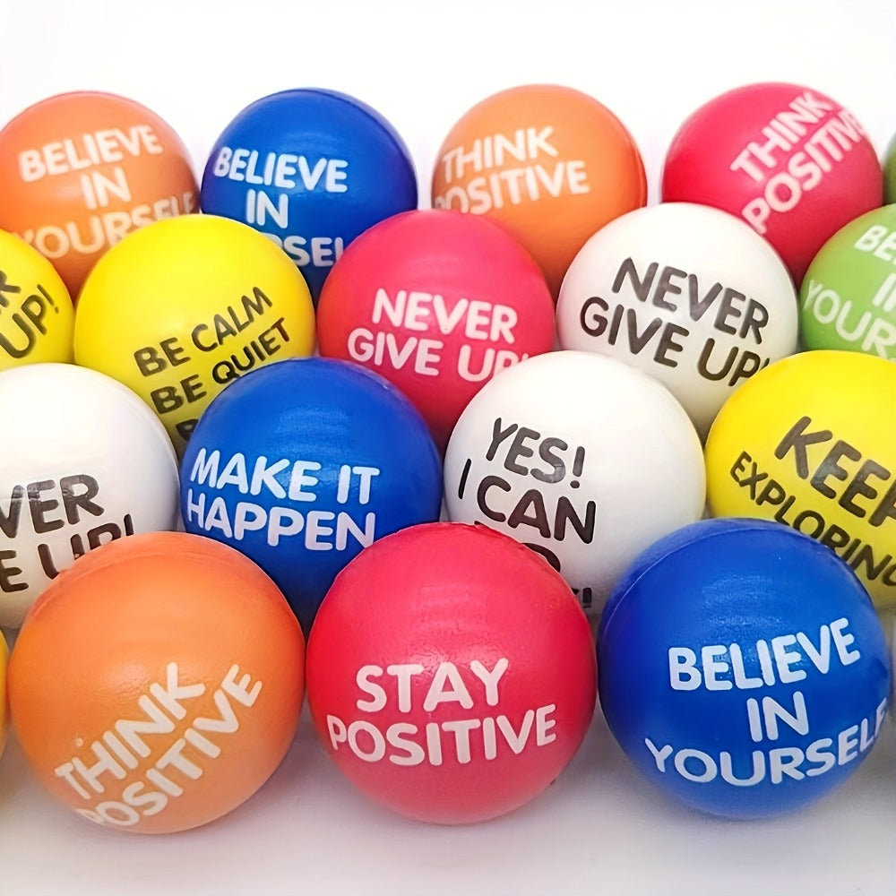 Inspirational Sponge Stress Balls 30 Pack 6.3cm, Motivational Slogan Hand Fitness Relaxation Balls for Classroom Rewards