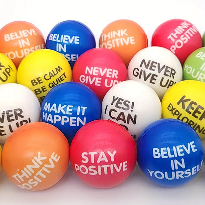 Inspirational Sponge Stress Balls 30 Pack 6.3cm, Motivational Slogan Hand Fitness Relaxation Balls for Classroom Rewards