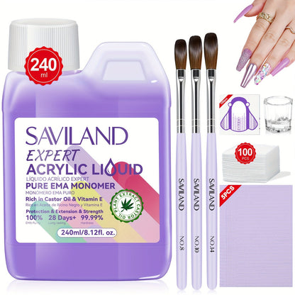 Odorless Acrylic Nail Liquid Monomer 8oz EMA Low Fume with Castor Oil & Vitamin E for Home and Salon Manicures