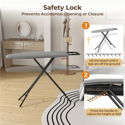 Full-Size 52-by-14-Inch Folding Ironing Board with Four-Leg Stand and Iron Rest in Four Colors
