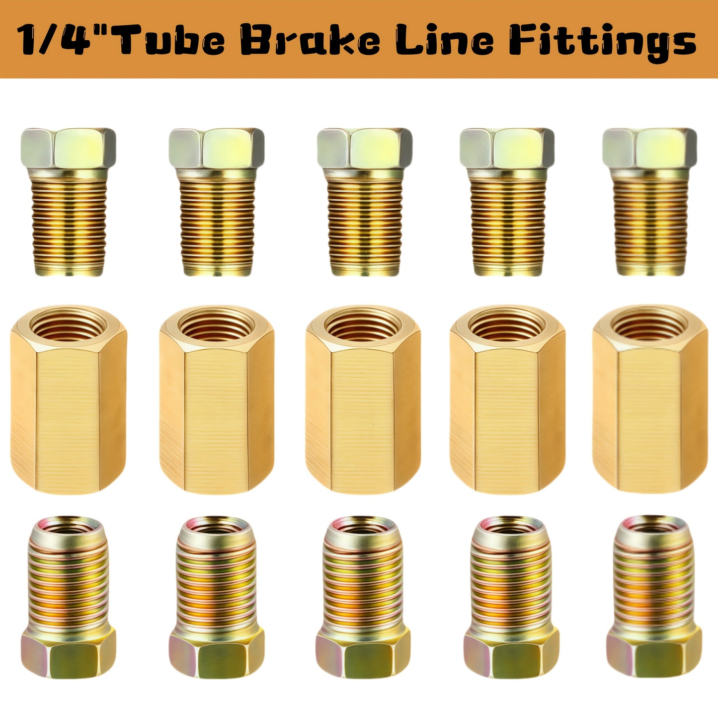Brake Line Fittings Assortment Kit – 3/16", 1/4", 5/16" & 3/8" Tube Sizes, Inverted Flare Union Connectors, Multiple Thread Sizes