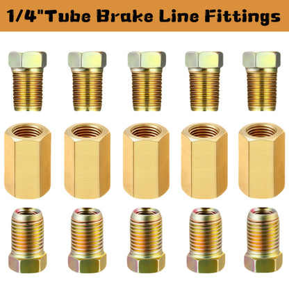 Brake Line Fittings Assortment Kit – 3/16", 1/4", 5/16" & 3/8" Tube Sizes, Inverted Flare Union Connectors, Multiple Thread Sizes