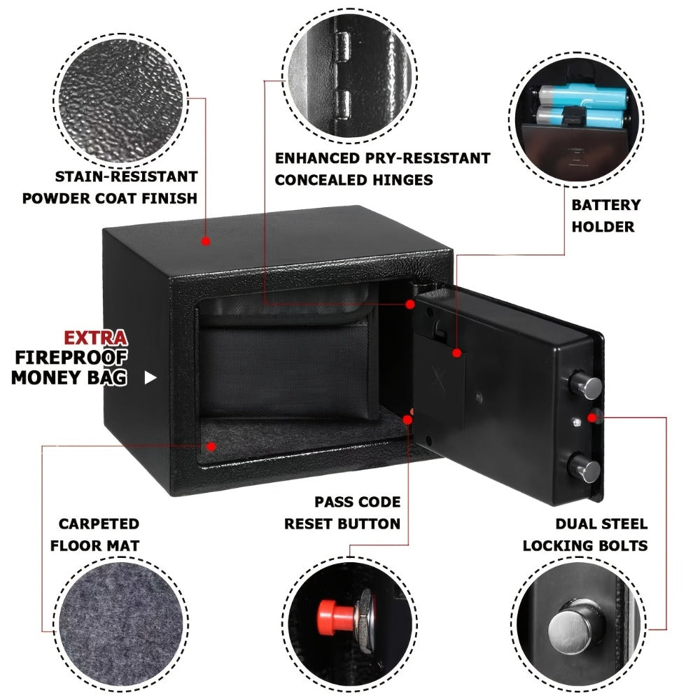 Fireproof Home Safe Box with Digital Keypad and Key Lock Steel Security Safe for Money for Entryways, Bedrooms and Living Spaces