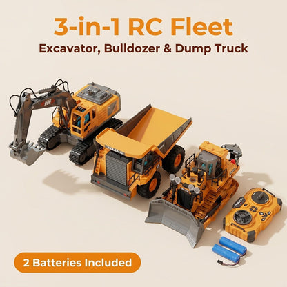 RC Excavator 1:20 Scale 2.4G 11CH, Alloy Remote Control Construction Toy with 680° Rotation & Working Arm