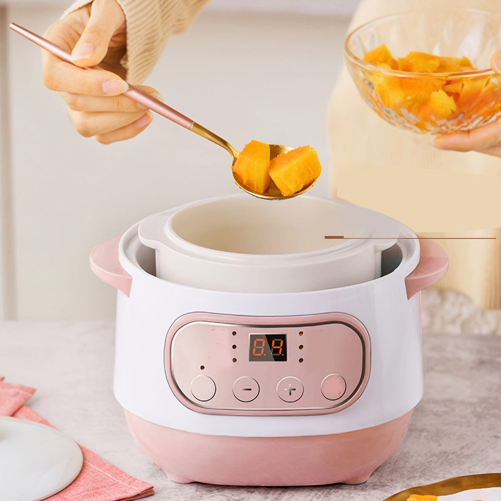 Electric Ceramic Stew Pot 1L 200W Anti Dry Burn 24H Intelligent Reservation Slow Cooker for Entryways, Bedrooms and Living Spaces