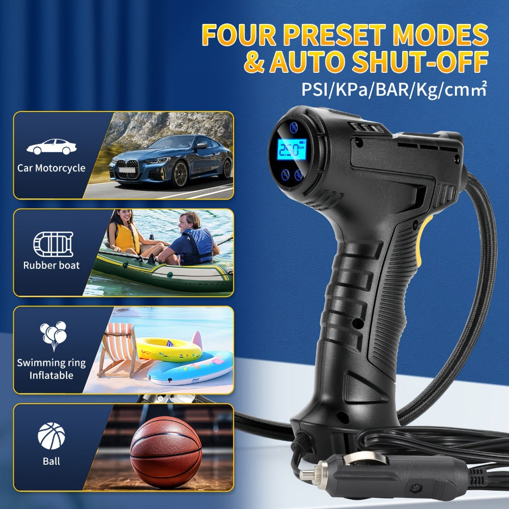 Portable Air Compressor 5200mAh – Wireless Rechargeable Tire Inflator with Digital Pressure Gauge for Car, Bicycle & Ball, Auto Shut-Off