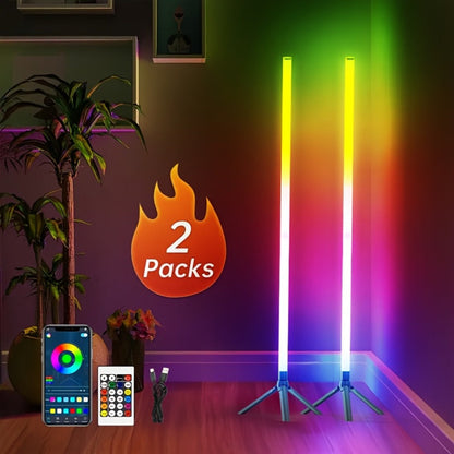 Three-Section Modular RGB Corner Floor Lamp with Triangular Metal Base, App, Remote, Music Sync and Timer Modes