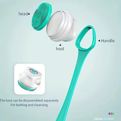 Electric Body Scrubber Brush 5-in-1 Rotating Shower Exfoliator with Long Handle - Bristle Bath Brush for Back Face & Full Body