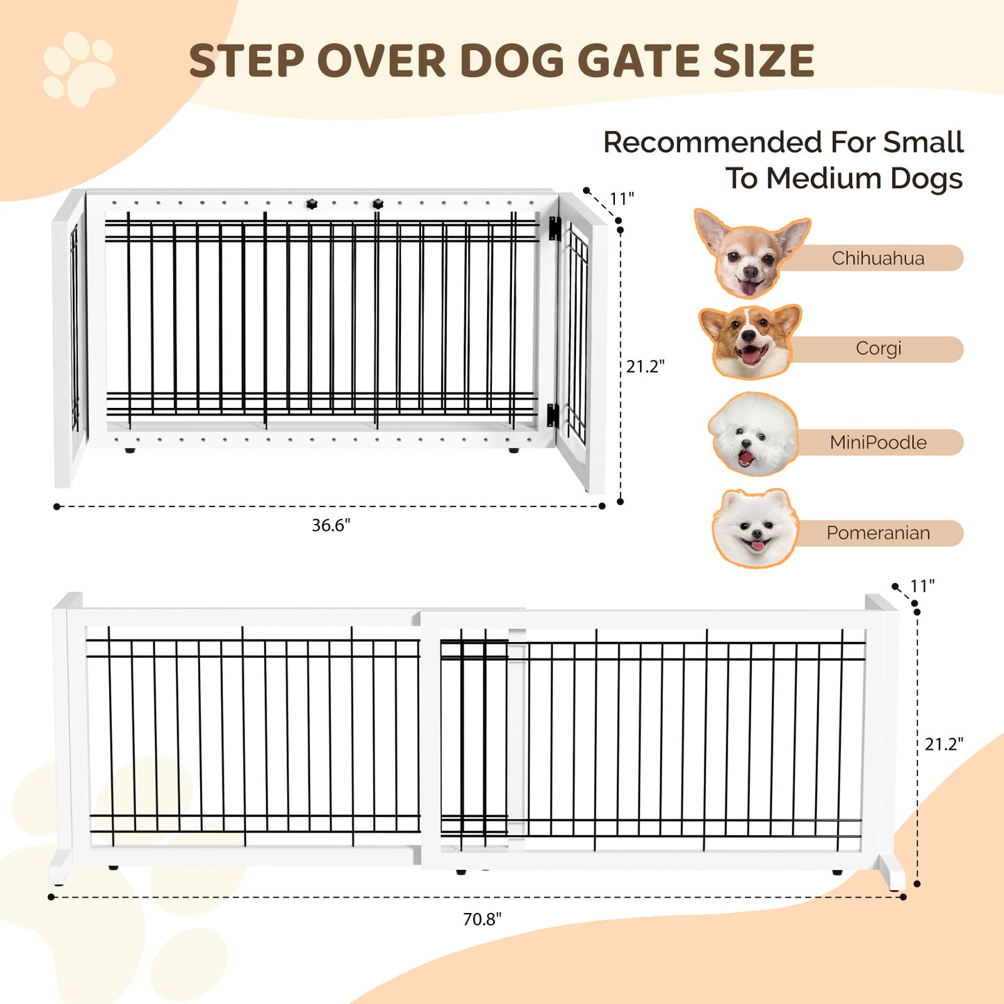 Freestanding Pet Gate for Dogs & Cats – Solid Wood Dog Gate for House, Adjustable 40" to 71" Wide, Indoor Dog Fence for Doorways Stairs