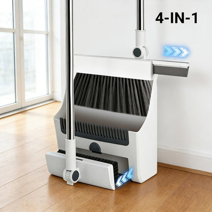 Broom and Dustpan Set with Long Handle - 2-in-1 3-in-1 4-in-1 Foldable Broom Dustpan Combo with Floor Brush for Home Office Dorm Room