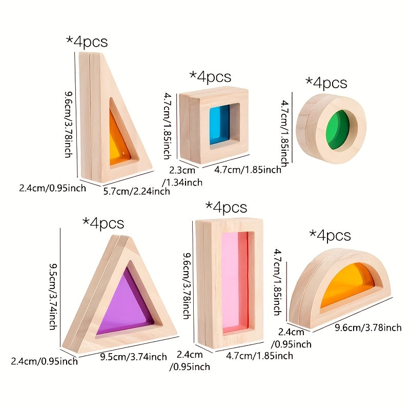 Building Block Set Translucent Acrylic Geometric Shapes with Colorful Triangle, Circle, Arch and Window Pieces