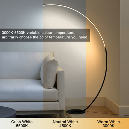 Arched Floor Lamp 65 Inch Modern LED Dimmable with Remote 3 Color Temperatures Curved Black for Entryways, Bedrooms and Living Spaces