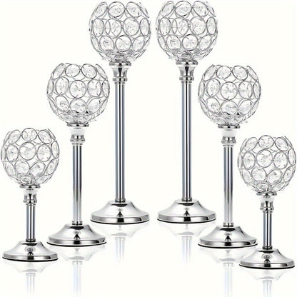 Crystal Candelabra Centerpiece, Gold & Silver Taper Candle Holders for Wedding, Anniversary, Candlelit Dinner