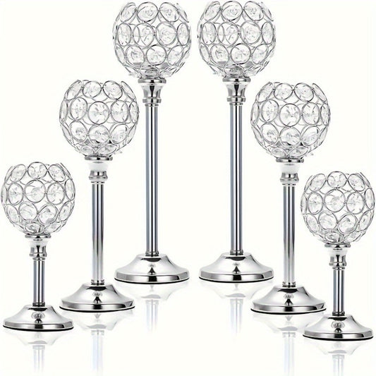 Crystal Candelabra Centerpiece, Gold & Silver Taper Candle Holders for Wedding, Anniversary, Candlelit Dinner