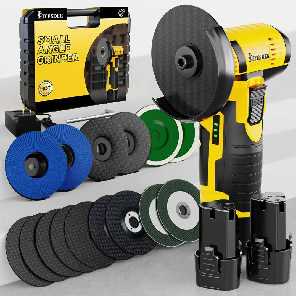 12V Cordless Angle Grinder - 19500 RPM Electric Sander & Polisher for Metal, Wood & Home, Multi-Function Grinding Tool