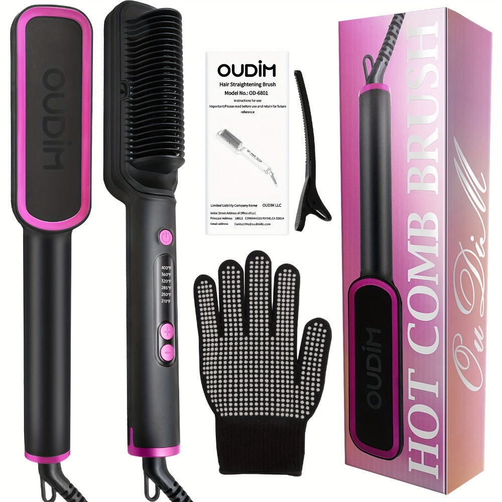 6-Setting Ionic Hair Straightener Brush with Fast Heat-Up & Anti-Scald Protection, for Home, Travel and Salon Hair Styling