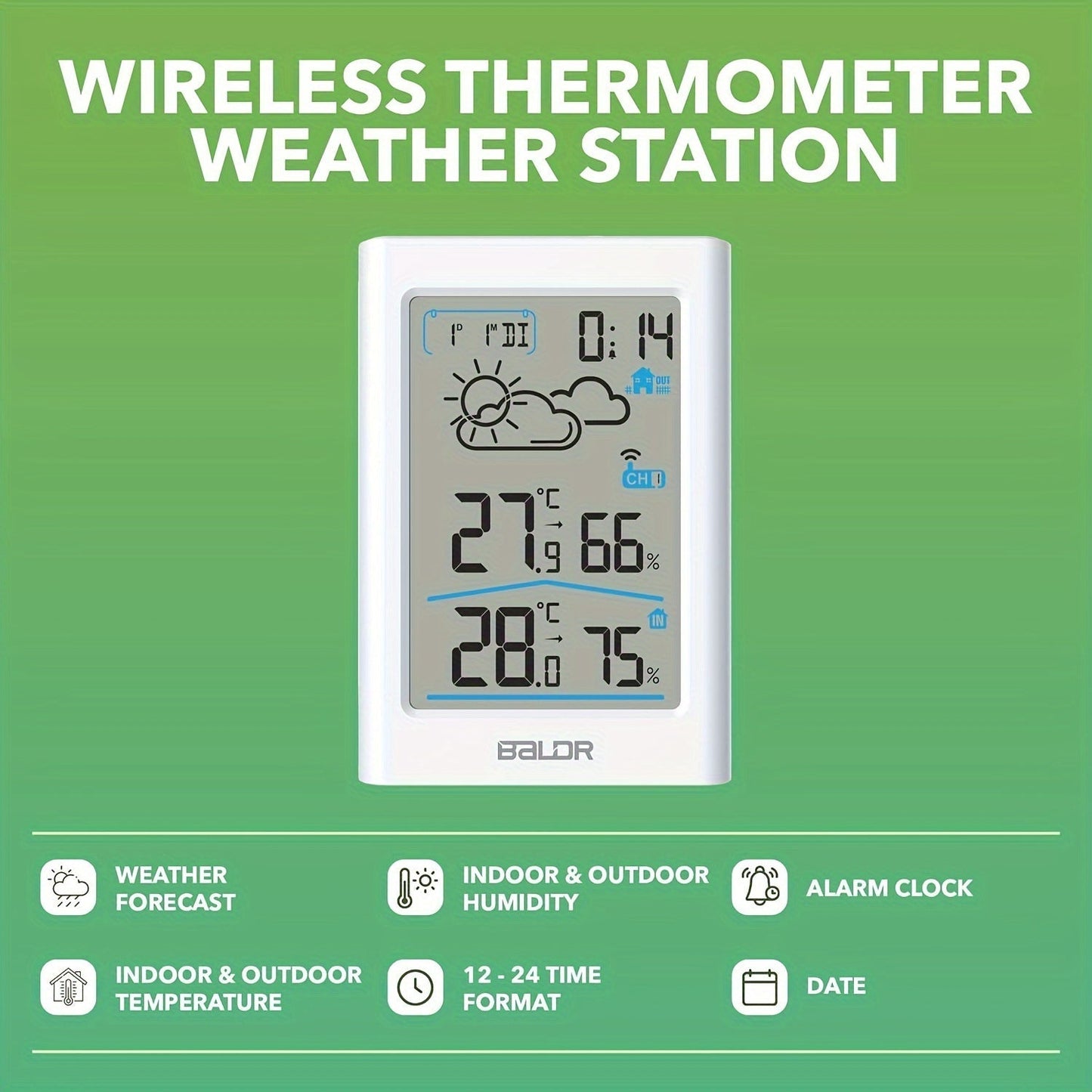 Home Weather Station | Wireless Indoor Outdoor Forecast Alarm Clock