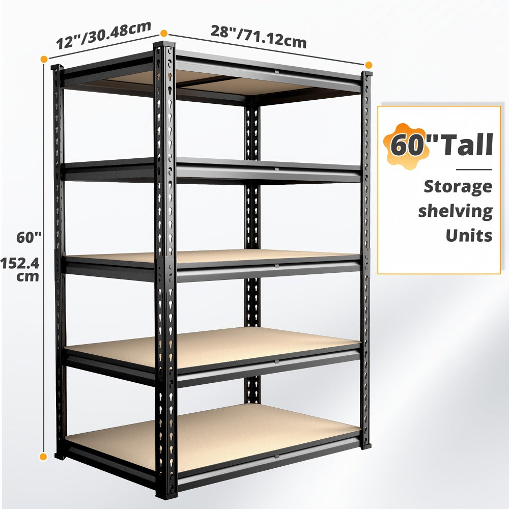 5-Tier Garage Shelving Unit, Metal & Wood Storage Shelves, Adjustable Utility Rack for Garage, Basement
