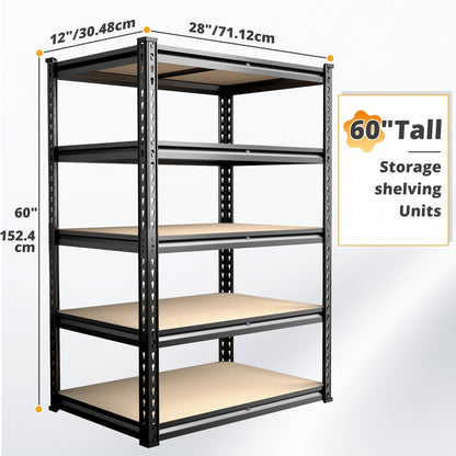5-Tier Garage Shelving Unit, Metal & Wood Storage Shelves, Adjustable Utility Rack for Garage, Basement