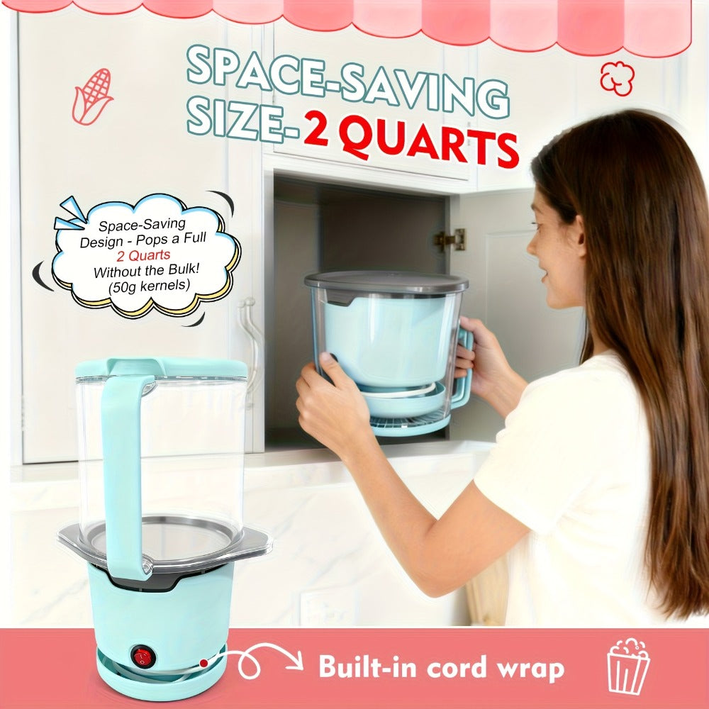 Oil-Free Popcorn Maker Hot Air Popcorn Machine 2-Minute Quick Popping 95% Pop Rate Built-In for Home Cooking, Dining and Outdoor Meals