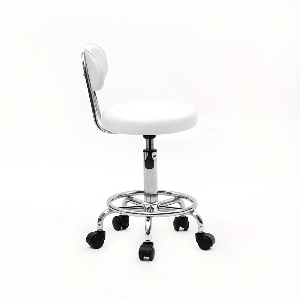PU Leather Salon Stool with Back & 360° Swivel, Adjustable Height 18.9"-22.8" Round Cushion Chrome Base