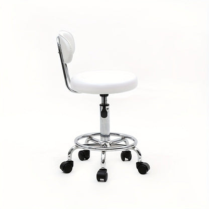 PU Leather Salon Stool with Back & 360° Swivel, Adjustable Height 18.9"-22.8" Round Cushion Chrome Base
