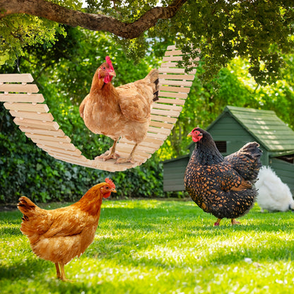 Chicken Perch Ladder Swing Toy Natural Wood Multi-Level Roosting Bar with Metal Chain for Hens Roosters Chicks Indoor Outdoor Coop Bird