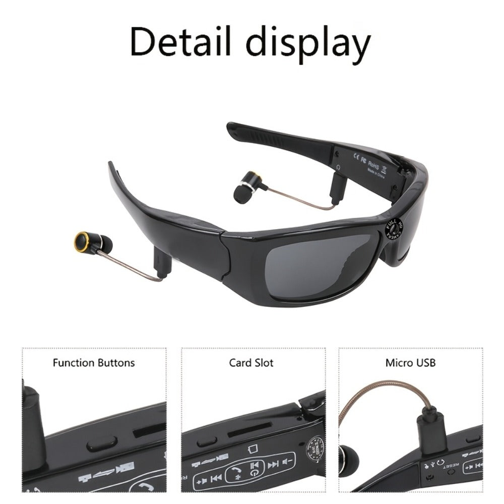 Smart Glasses Camera 1080P HD Video Recording, Built-in 32GB, Music Playback & Phone Call, Wearable Action Camera Sunglasses