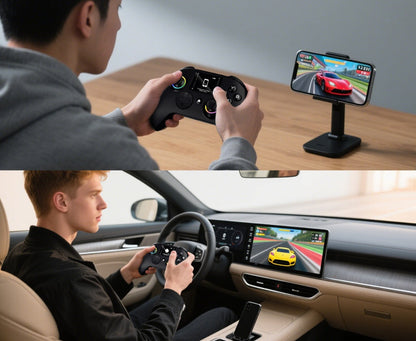 Touchscreen Wireless Gaming Controller in Black with Four Back Buttons and Optional Detachable Phone Bracket
