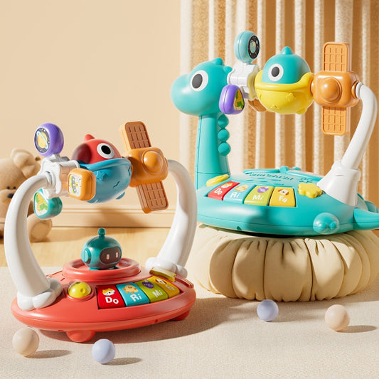 Dinosaur Piano Toy for Kids, Rotatable Smart Music Box with Space Theme, Mini Electronic Musical Instrument for Toddlers