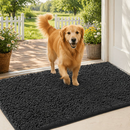 Chenille Doormat Absorbent Non-Slip Washable Indoor Outdoor Mat – Soft Shaggy Entryway Rug for Muddy Paws