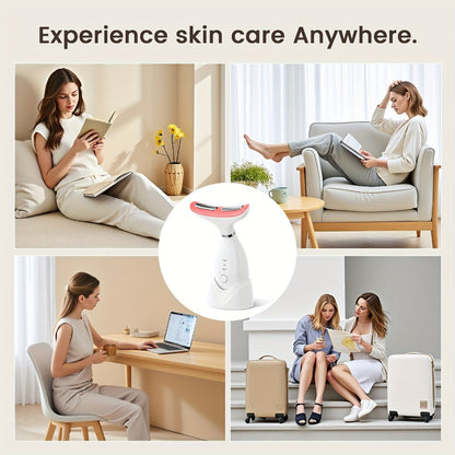 LED Neck Massager 7-Color Light Therapy Vibrating Face & Neck Device, USB Rechargeable Portable Electric Facial Massage Tool Beauty Gift
