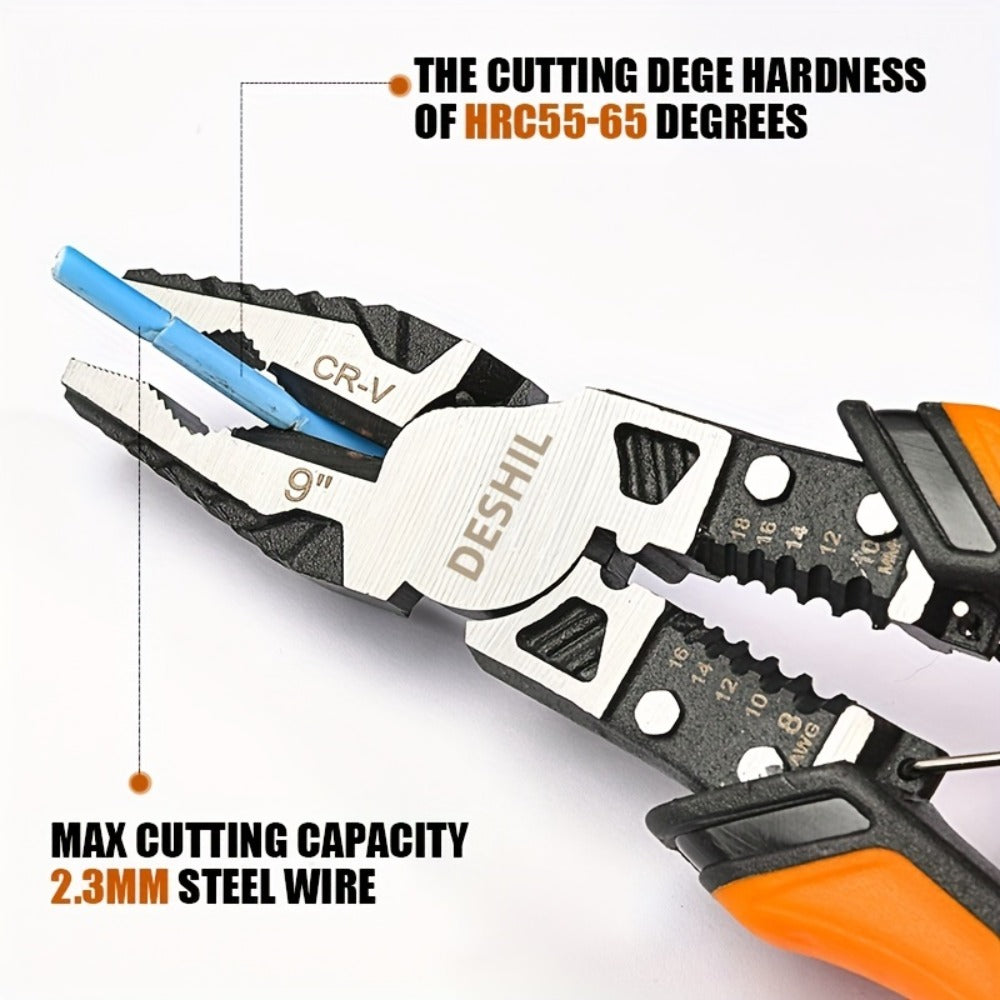 Pliers Set 9-in-1 Multi-Function Industrial Grade, 8.5" Lineman Pliers, 8.5" Long Nose Pliers, 8" Diagonal Side Cutters
