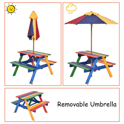 Kids Picnic Table Set with Umbrella Wood Table Bench Set for Toddlers Seats with the Listed Color, Size or Set Options for Everyday Use