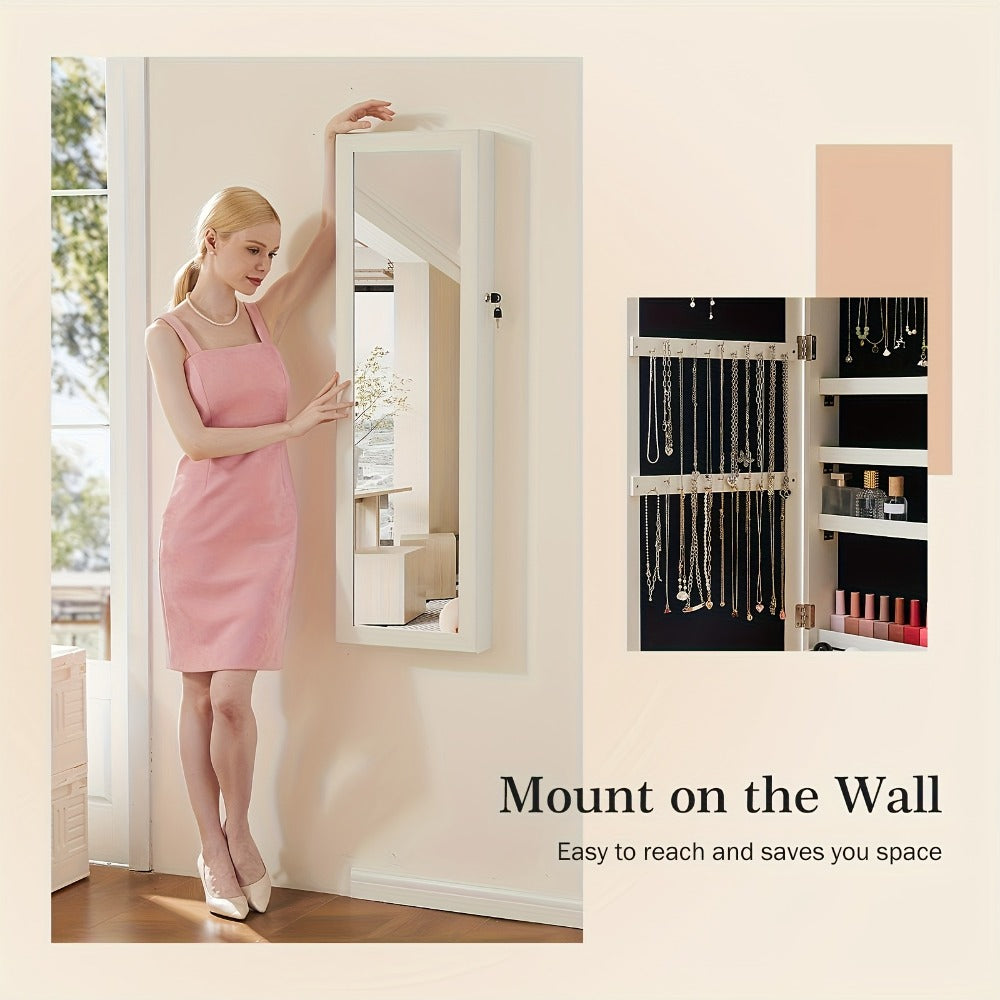 Jewelry Armoire Floor Standing 47.2" Full-Length Mirror Cabinet with 6 LED Lights Dual Lock