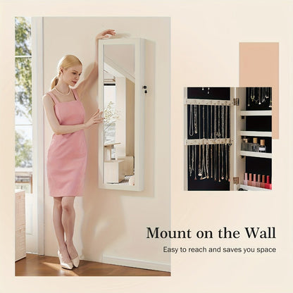 Jewelry Armoire Floor Standing 47.2" Full-Length Mirror Cabinet with 6 LED Lights Dual Lock